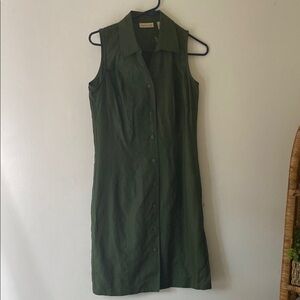 0252 Apostrophe pure linen Sleeveless dark Green Shirt Dress size 6 button up